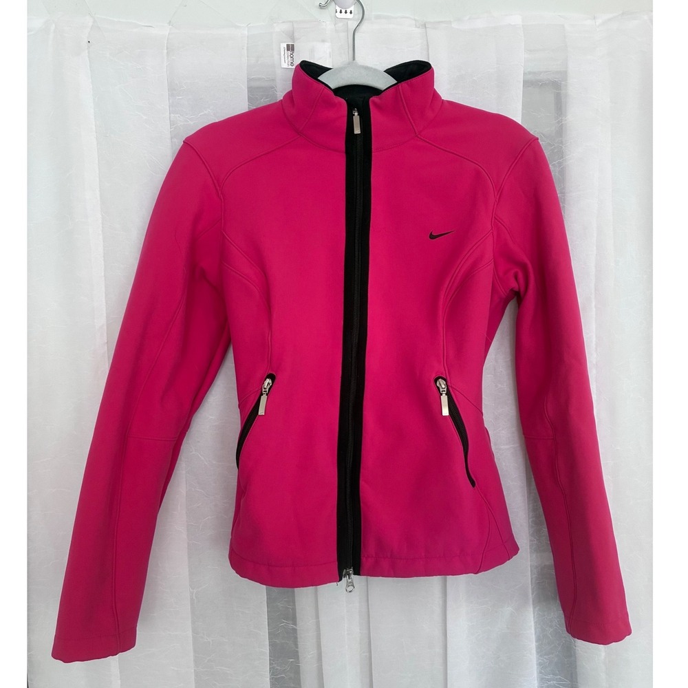 Nike‎ Womens Hot Pink Fleece Lined Full Zip Softshell Jacket Mock Neck Size M
